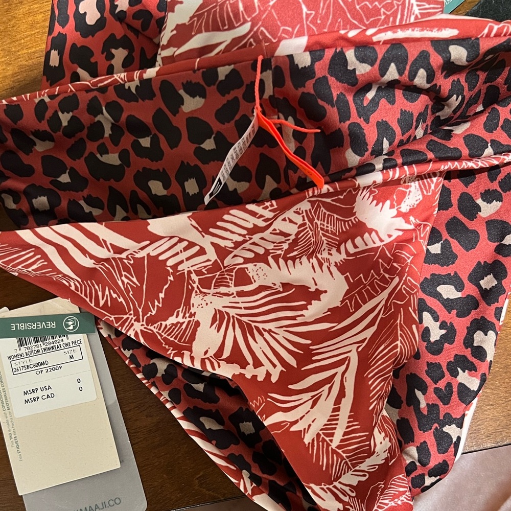 Maaji Red, Black & Tan Leopard Reversible Bikini Bottoms